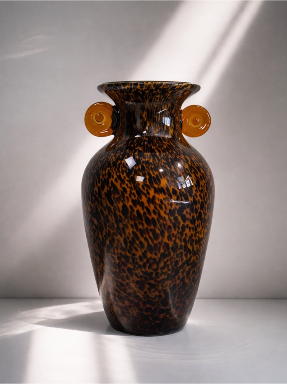 Murano Hand Blown Tortoiseshell Butterscotch Art Glass Vase Amber Leopard MCM